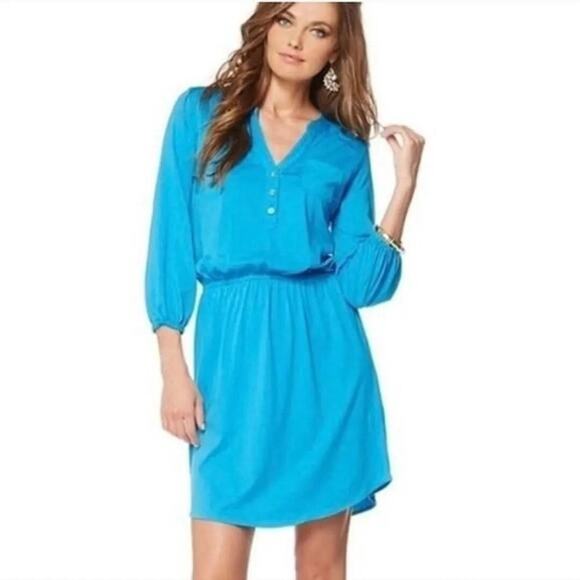 Lilly Pulitzer Dresses & Skirts - Lilly Pulitzer Beckett Dress in Ariel Blue pima cotton 3/4 sleeve sz M A000419